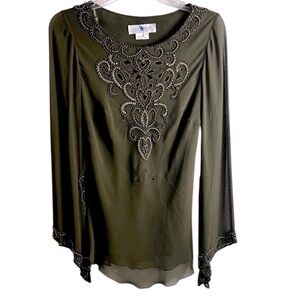Sue Wong silk green Beaded blouse size 8 renaissance festival festivities